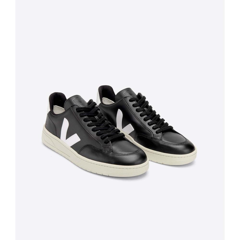 Veja V-12 LEATHER Women's Sneakers Black/White | NZ 666VRW